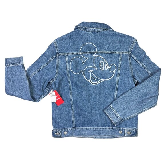 Old Navy X Disney Denim Jean Jacket Unisex M Blue Embroidered Mickey Mouse NWT - Picture 2 of 13